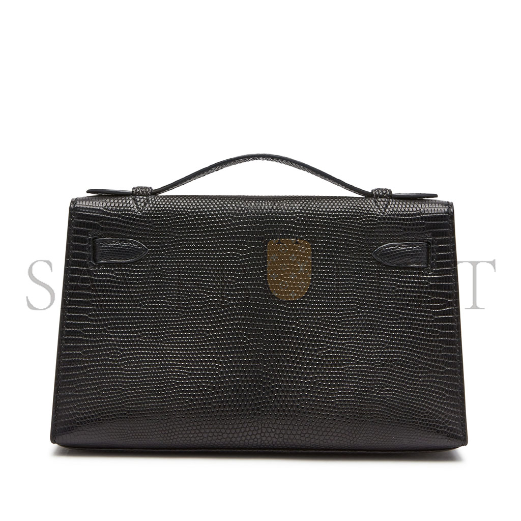 HERMÈS MASTER  BLACK MINI KELLY  LIZARD WITH PALLADIUM HARDWARE (22*14*7cm) 